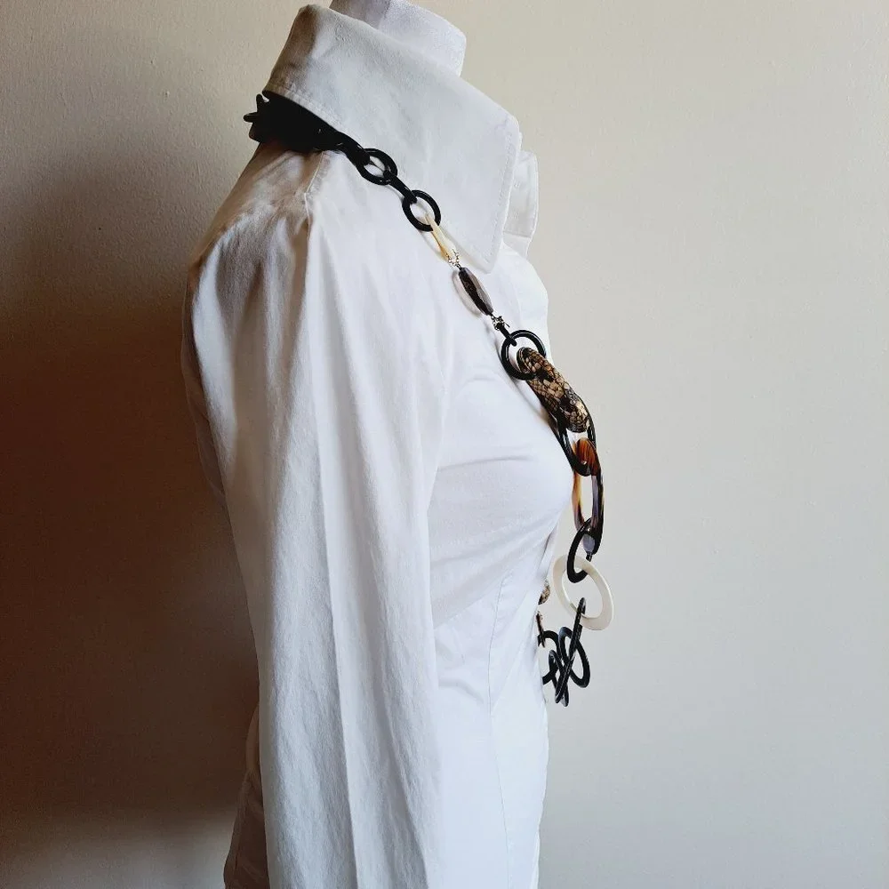 AMLE Italian Python Snakeskin Long Chain Horn Necklace - Picture 9 of 16